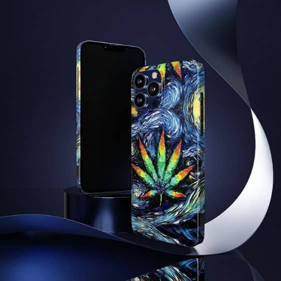 Starry Night Marijuana Leaf Painting Stylish iPhone 13 Case